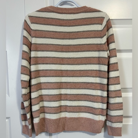 Barefoot Dreams CozyChic Ultra Lite Rose and Gray Striped Sweater - Picture 8 of 10